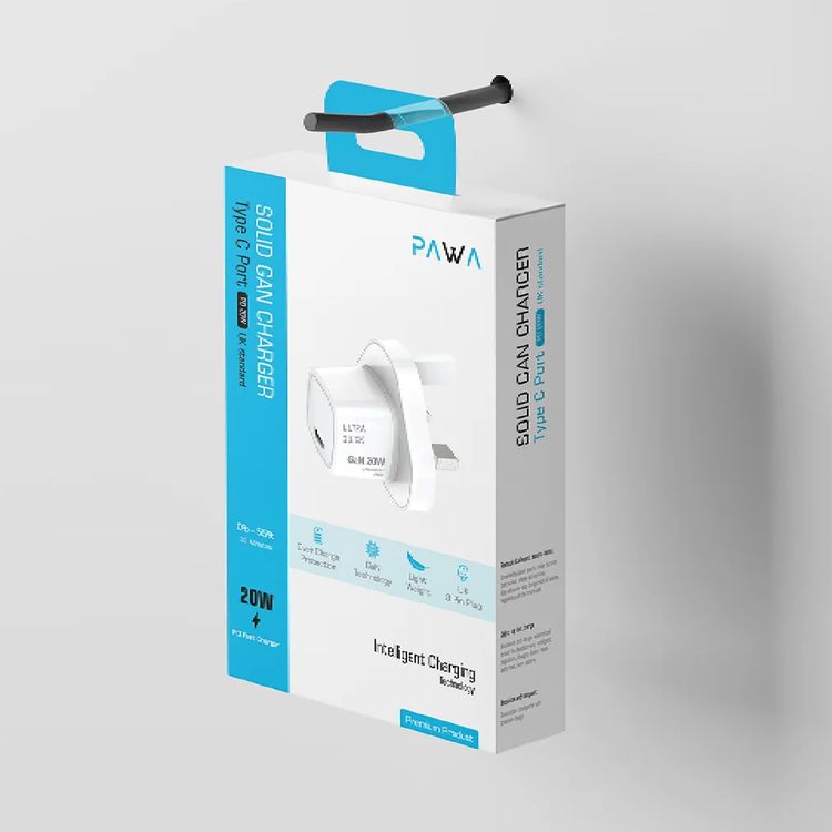 Pawa GaN Charger PD 20W Type-C Port UK Standard - White