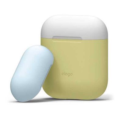Elago Duo Case for Airpods, 3-in-1 Pastel Color, High Quality Silicone, Shock Resistant, Scratch Resistant, Supports Wireless Charging - Body-Yellow / Top-White,Pastel