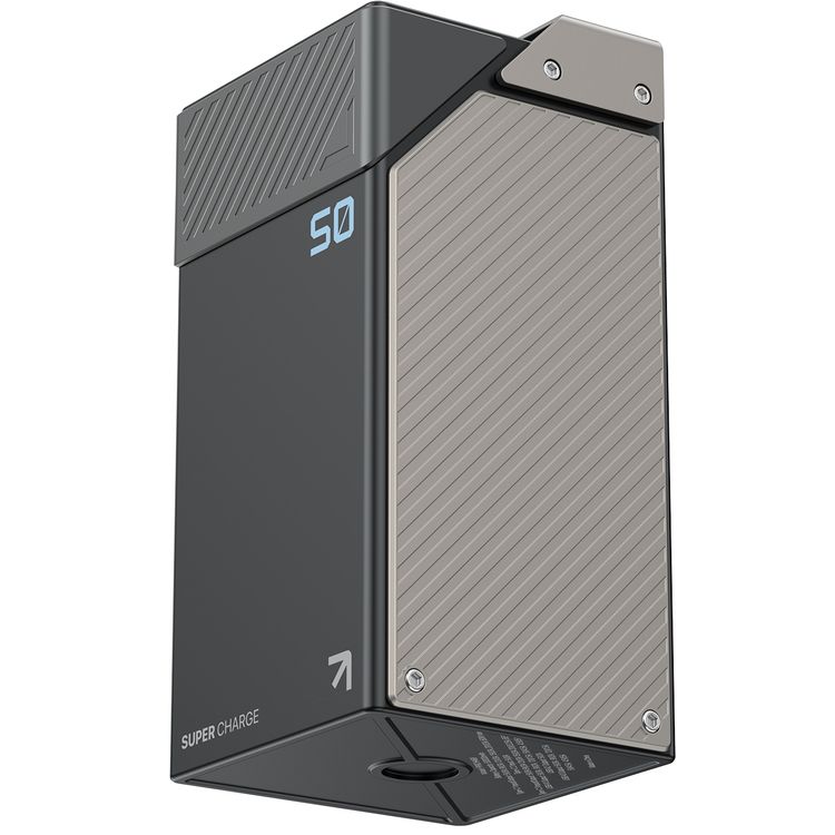 Powerology 50000mAh Power Bank with 65W Power Delivery, Built-in Safeguards, Simultaneous Charging, Display Panel, 0% - 60% Charge in 30 Minutes - Black