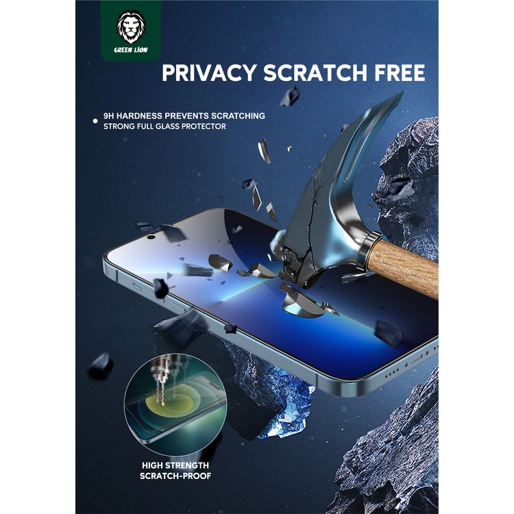 Green Lion 3D Privacy Scratch Free Round Edge Glass Screen Protector for iPhone 13 Pro Max ( 6.7" ),  Anti-Scratch - Non-Breakable Edges - Anti-Peeping Screen Guard Protector  - Black