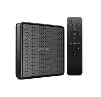 صندوق تلفزيون أندرويد جرين ليون مع تسجيل فيديو HEVC، نظام تشغيل أندرويد 10، إصدار بلوتوث 5.0، اتصال واي فاي، وحدة معالجة مركزية رباعية النواة، وحدة معالجة الرسوميات مالي G-31 - أسود