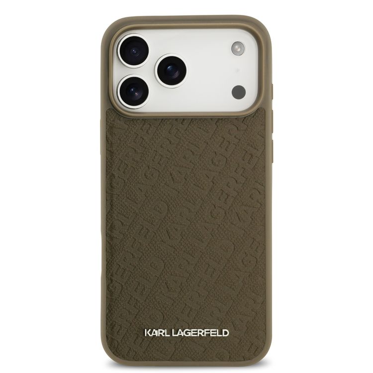 Karl Lagerfeld MagSafe Full Wrapped PU Leather Case with Karl Grain for iPhone 17 Pro, Slim Profile, Drop Protection, Easy Snap-On, Sustainable Packaging, Comfortable Grip, Lightweight Design - Brown