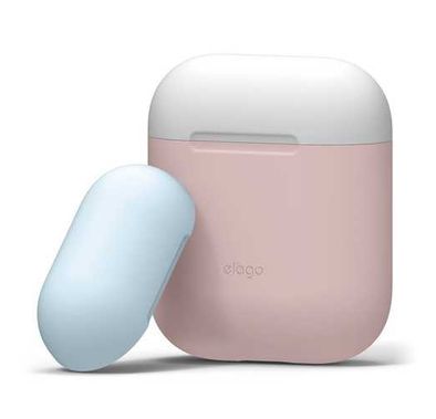 Elago Duo Case for Airpods, 3-in-1 Pastel Color, High Quality Silicone, Shock Resistant, Scratch Resistant, Supports Wireless Charging - Body-Pink / Top-White,Pastel Blue