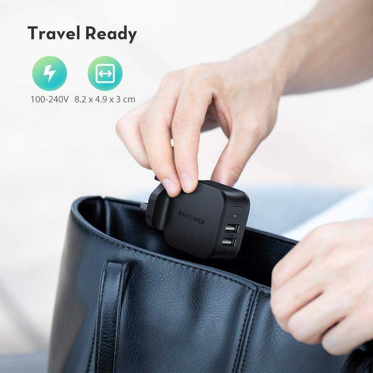 RAVPower 2-Port USB Prime Wall Charger 17W - Travel-friendly - Dual Fast Charging with iSmart USB Port - Ultra-Lightweight Portable Power Adapter with Multiple Protection - Black