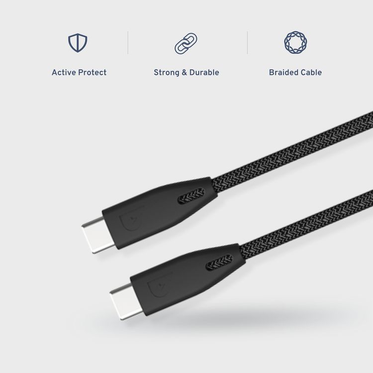  Powerology USB-C to USB-C Braided Cable with 100W Power Delivery, Over Heat & Current Protection, Fire-Resistant PVC Material, Fast Charge & Data Sync, 2m Cable Length - Black
