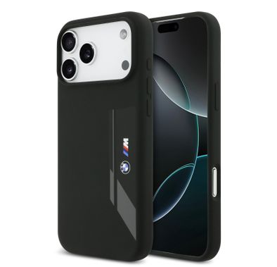 BMW MagSafe Liquid Silicone Case with Vertical Logo for iPhone 17 Pro Max, Slim Profile, Drop Protection, Sustainable Packaging, Easy Snap-On Design - Black