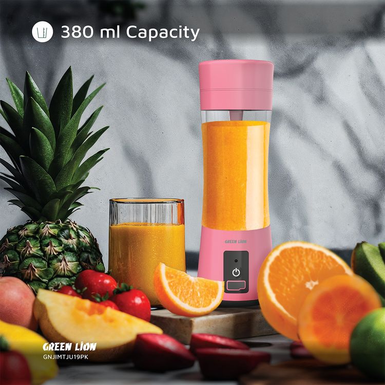Green Lion Juice Mate Portable Juicer with 380mL Capacity, 6-Blade Design, Up to 15 Blending Cycles, 1200mAh Battery & USB-C Charging Port, LED Indicator, 20 Seconds Single Blend Time, BPA-Free & Food-Grade Material - Pink