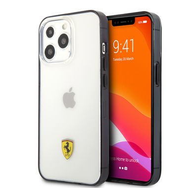 CG MOBILE Ferrari Transparent Case Print Logo Compatible for iPhone 13 Pro (6.1") Scratches Resistant, Easy Access to All Ports, Drop & Shock Absorption