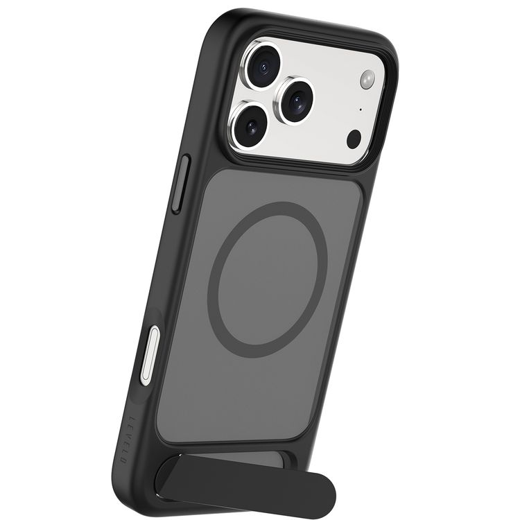Levelo Matteo Hybrid Kickstand Case with Matte Design for iPhone 17 Pro, Anti-Fingerprint Coating, Impact-Resistant Corners, Raised Bezels for Camera & Screen, MagSafe Compatible, Shock-Resistant Bumper, Drop-Tested - Black