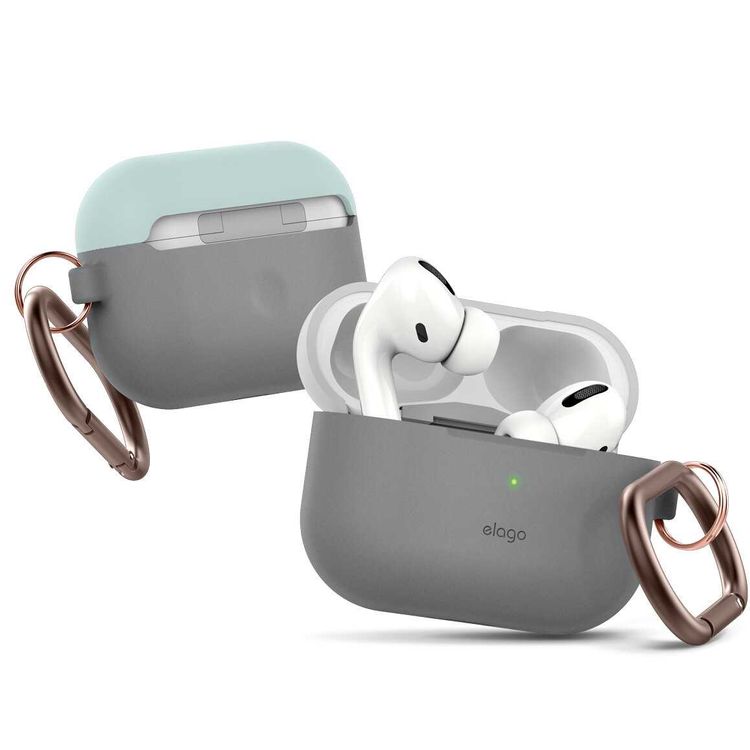 Elago Duo Hang Case for Apple Airpods Pro - Top-Light Gray / Mint, Bottom-Dark Gray Translucent