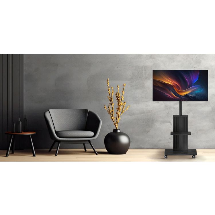 Porodo Mobile TV Stand with 35kg Maximum Weight Capacity, 32"-75" Screen Size Compatibility, Dynamic Swivel & Tilt, Up to 1.36m Height Adjustability - Black