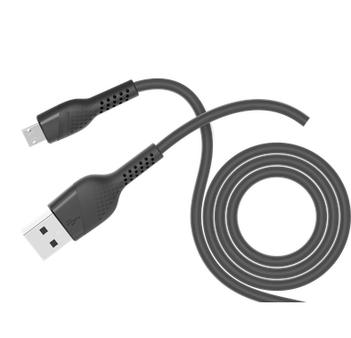 Porodo PVC Micro USB Cable 2.4m, Fast Charging, Data Sync, Super Durable, Compatible with Samsung, Huawei, Ulefone, Nokia, Sony - Black