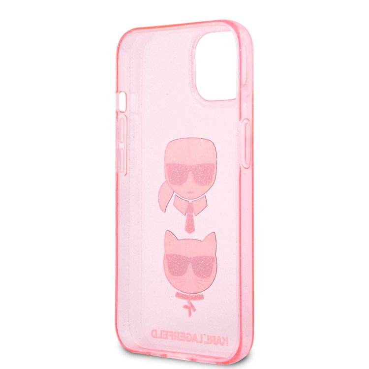 CG MOBILE Karl Lagerfeld TPU Full Glitter Case with Embossed Karl & Choupette Head Compatible for iPhone 13 (6.1") Scratch Resistant, Easy Access to All Ports, Drop