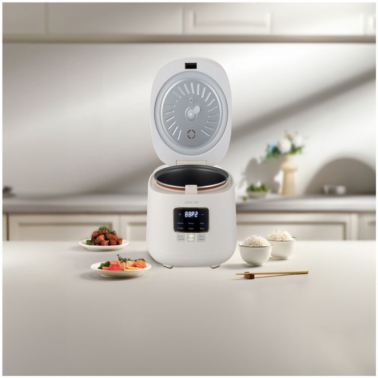 Green Lion GRC-10 Digital Rice Cooker, Easy to Clean, Touch Control, Keep Warm Mode, Exhaust Vent, 2L Capacity, 6 Cooking Modes - White 