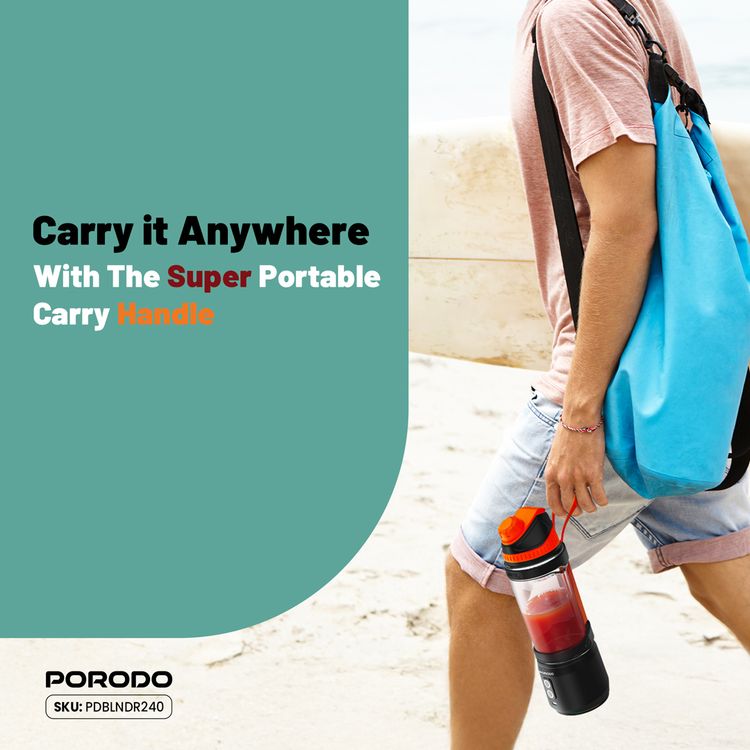 Porodo Lifestyle Nutrimix Dual-Spin Blender with 700mL Jar Capacity, Tritan Jar Material, 304 Stainless Steel Blade Material, 3× 2000mAh Battery Capacity, 3 Hours Charging Time, 30 Seconds Per Cycle Single Working Time, Safety Blade Cover - White