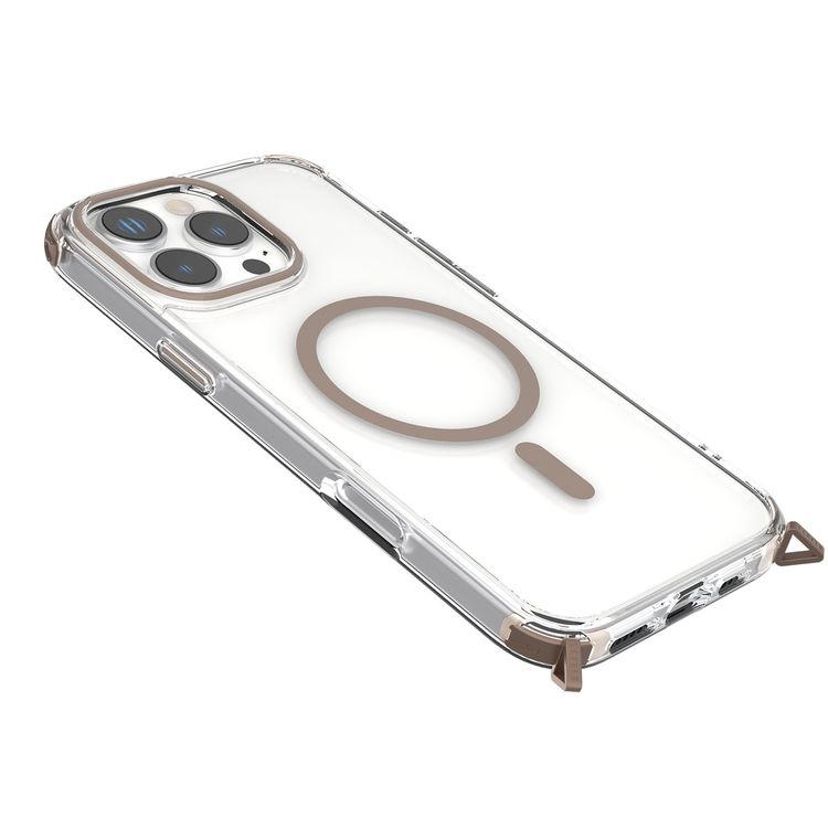 Levelo Celeste MagSafe Case with Crossbody Strap for iPhone 16 Pro Max, AirGuard Technology, Metal Hook, Durable Material - Rose Gold Titanium