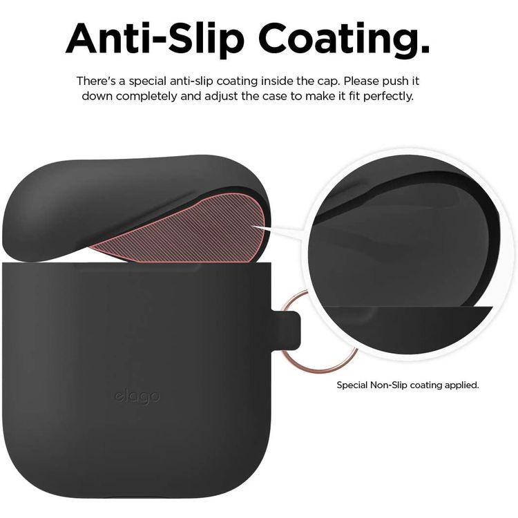 Elago Skinny Hang Case Cover Compatible for Apple AirPods 1&2 Generation, Upgraded Premium Silicone, Front LED Visible, Scratch Resistant, Drop Resistant, Protective Cover