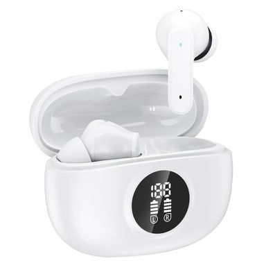 Green Lion Orlando True Wireless Earbuds with Digital Display, HiFi Sound, Built-in Microphone, Voice Assistant, 4.5 Hours Playtime, Type-C Charging - White 