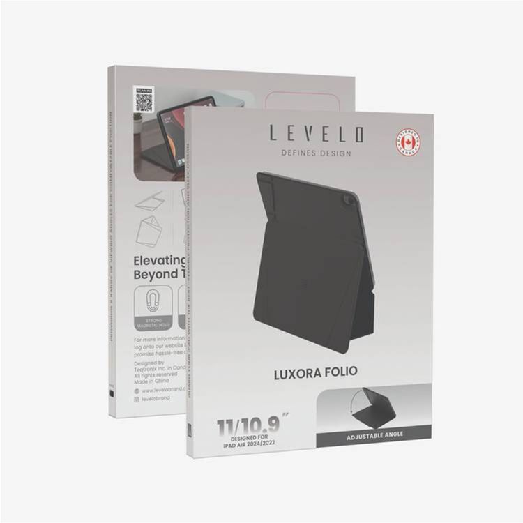 Levelo Luxora Folio Case for iPad Air 11"/10.9" (2024/2022), Strong Magnetic Hold, Multi-Fold Design, Adjustable Height - Black