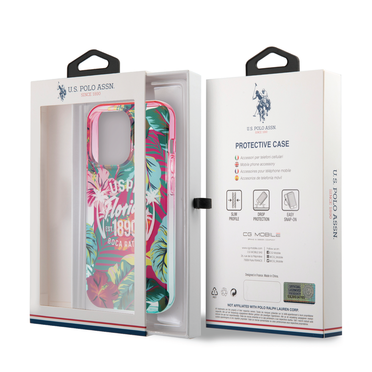 USPA PC/TPU Case with Blurred Stripes & Horse Logo iPhone 14 Pro Compatibility - Pink