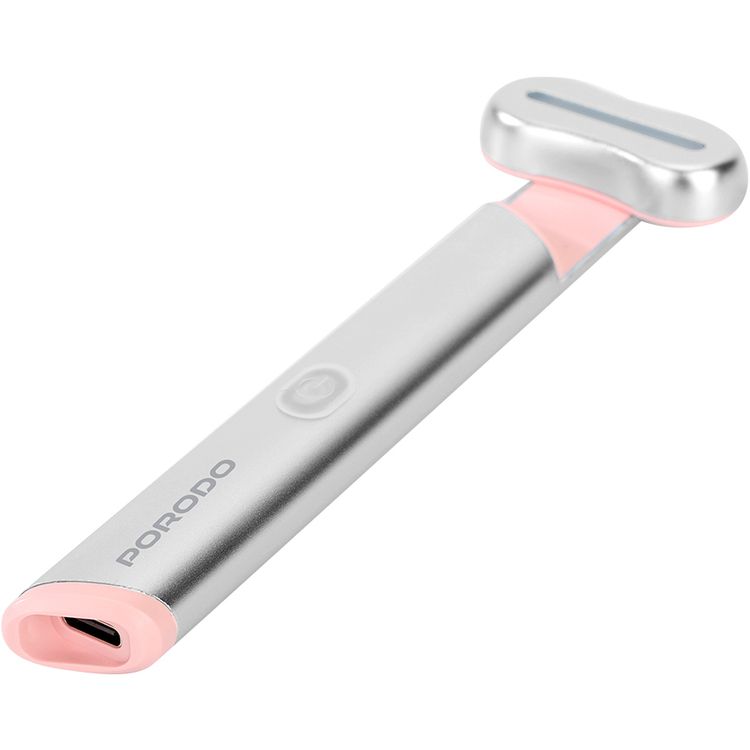 Porodo Electric Facial Eye Massage Stick with Intelligent Touch Screen, Red & Blue Light Therapy, Hot Compress Therapy, Sonic Vibration Massage, Microcurrent Stimulation, 90 Minutes Working Time - Silver White