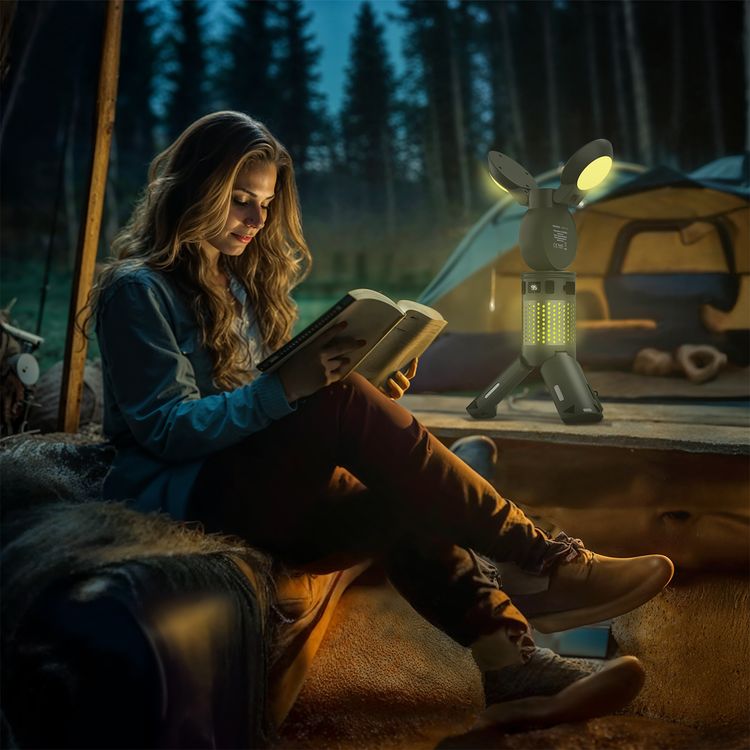 Porodo Foldable LED Camping Lantern with Brightness Control, 7800mAh Battery Capacity, Multi-Angle Illumination, Top Spotlight Beam, Warm Reading Mode, Adjustable Telescopic Rod, Multi-Scene Mounting - Green