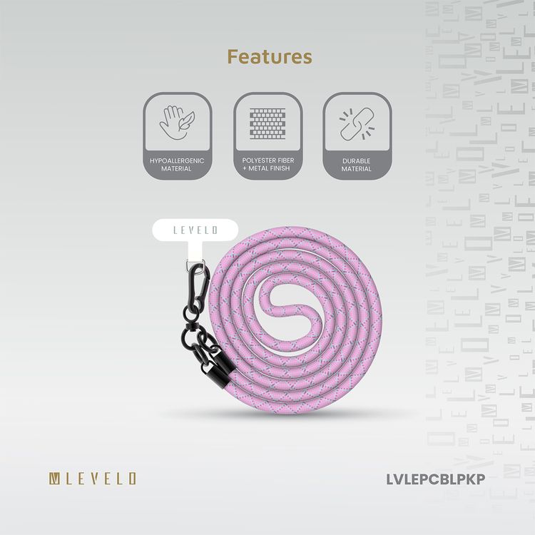Levelo Everly Phone Crossbody Lanyard, Lightweight Design, Adjustable Straps with 1.2m Length, Hypoallergenic Material, Universal Compatibility - Pink pearl