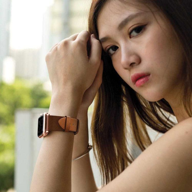 Viva Madrid Montre Duo Crafted with Genuine Artisan Leather Strap Compatible for Apple Watch 42/44mm - Fit & Comfortable Replacement Wrist Band - Sweat Resistant - Orange/Brown