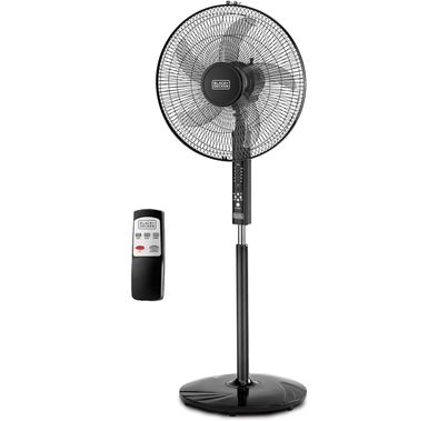 Black+Decker 60W 16 Inch Stand Fan with Remote Control, 3 Speed Modes (Low/Medium/High), 90° Wide Oscillation, Adjustable Height, 5AS Blade, Cooling and Air Circulation – Black