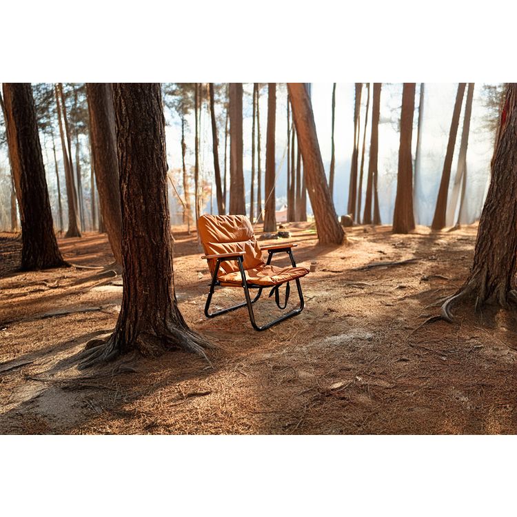 Porodo Lifestyle Camping Foldable Chair with 150kg Load Capacity, Aluminum Frame + 600D Oxford Cloth + Beech Wood Material - Brown