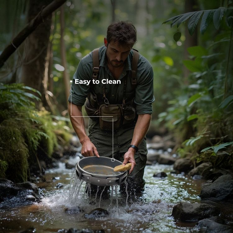 Green Lion 10-in-1 Camping Cookware with Camping Stove, Foldable Soup Spoon, Wooden Shovel, Small Bowl, Foldable Knife, Heat-Resistant Handles - Black