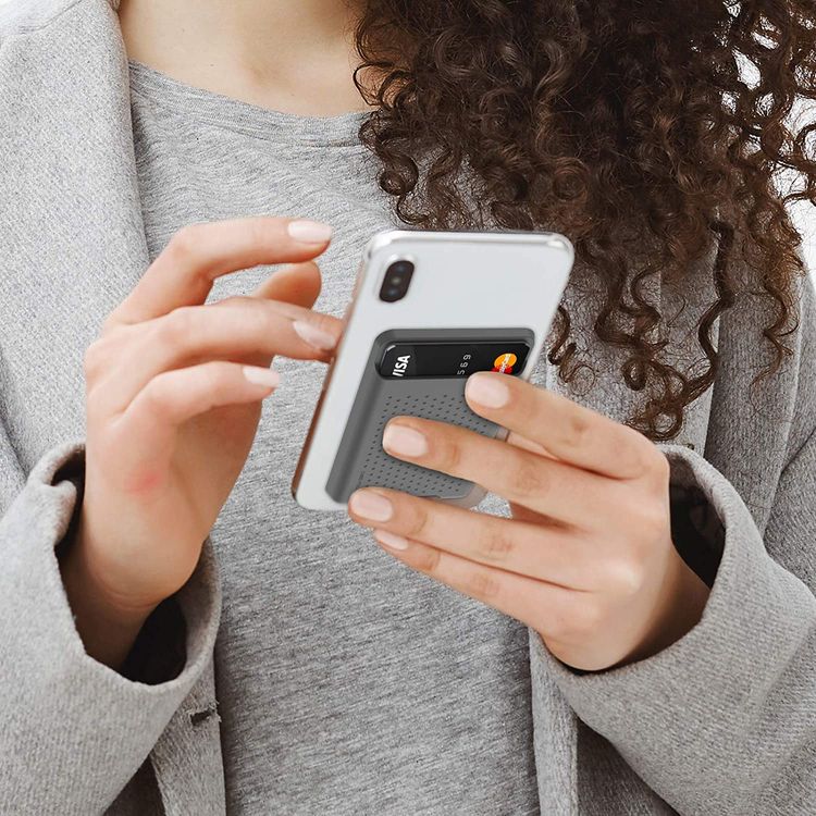 AhaStyle Silicone Card Holder for Smartphone, Phone Back Slot Silicone Wallet Pouch Card ID & Credit Card, Slim Card Holder with iPhone/Android/Samsung Galaxy Dark Gray