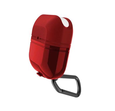 X-Doria Defense Journey Case for AirPods 1 & 2 with Detachable Carabiner & Loop, TPU & Silicone Material, Water & Dust Resistant, 360-Degree Full Protection, Anti-Scratch - Red