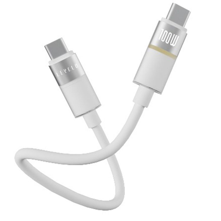 Levelo Luno USB-C to USB-C Cable with 100W Power Delivery, 1m Cable Length, 480Mbps Data Transfer Speed, Silicone Material, Tangle-Free, LED Indicator - Lunar White