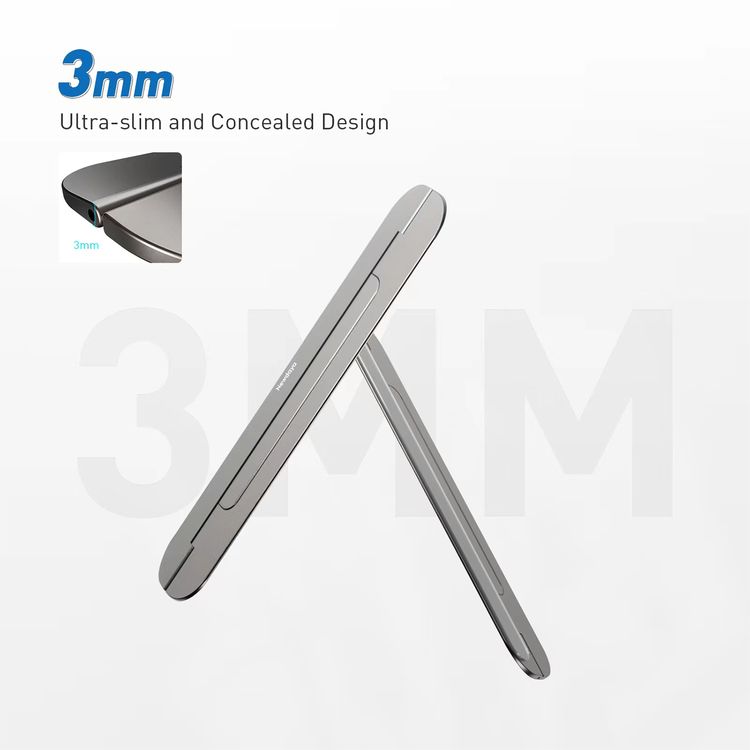 Powerology Ultra-Thin Laptop Stand with Up to 10kg Maximum Weight Capacity, Lightweight & Portable, Folding Design, Up to 15" Device Compatibility - Gray