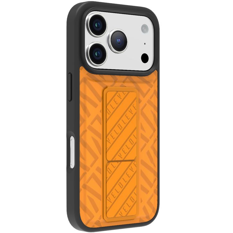 Levelo Morphix Cuero GripStand Case for iPhone 17 Pro Max, Raised Bezels for Camera & Screen, Shock-Resistant Bumper, Secure Hold, Horizontal & Vertical Viewing - Sunrise Orange