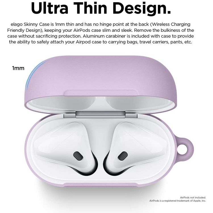 Elago Skinny Hang Case Cover Compatible for Apple AirPods 1&2 Generation, Upgraded Premium Silicone, Front LED Visible, Scratch Resistant, Drop Resistant, Protective Cover