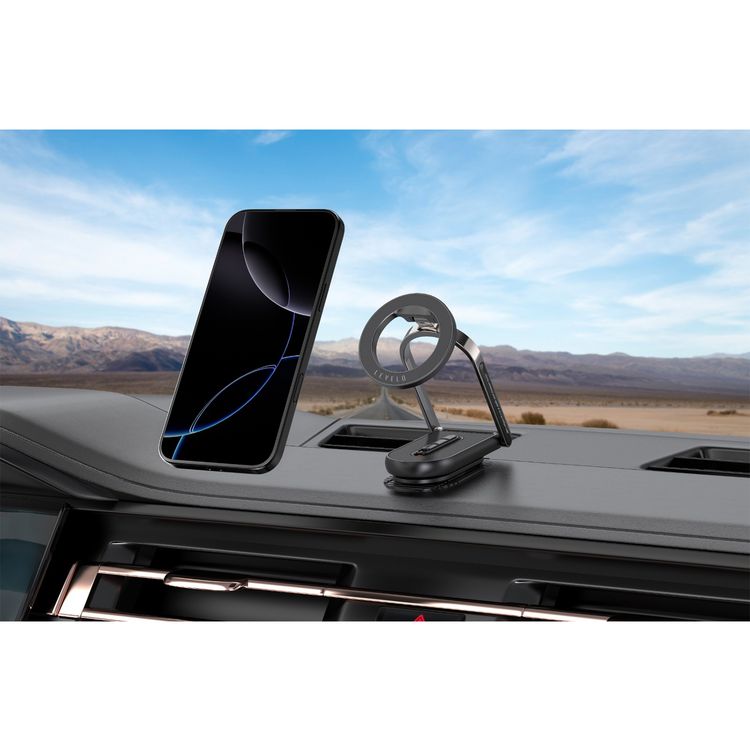 Levelo Nero MagSafe Car Holder & Selfie Stick with Foldable Design, N52 Magnet, Adjustable Angle, Strong Suction Type, Universal Compatibility - Black