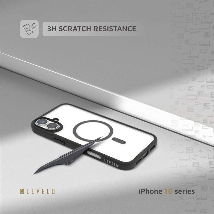 Levelo MagSafe Solo Case for iPhone 16, Clearview Technology, 3H Scratch Resistance, Hybrid Construction - Black 