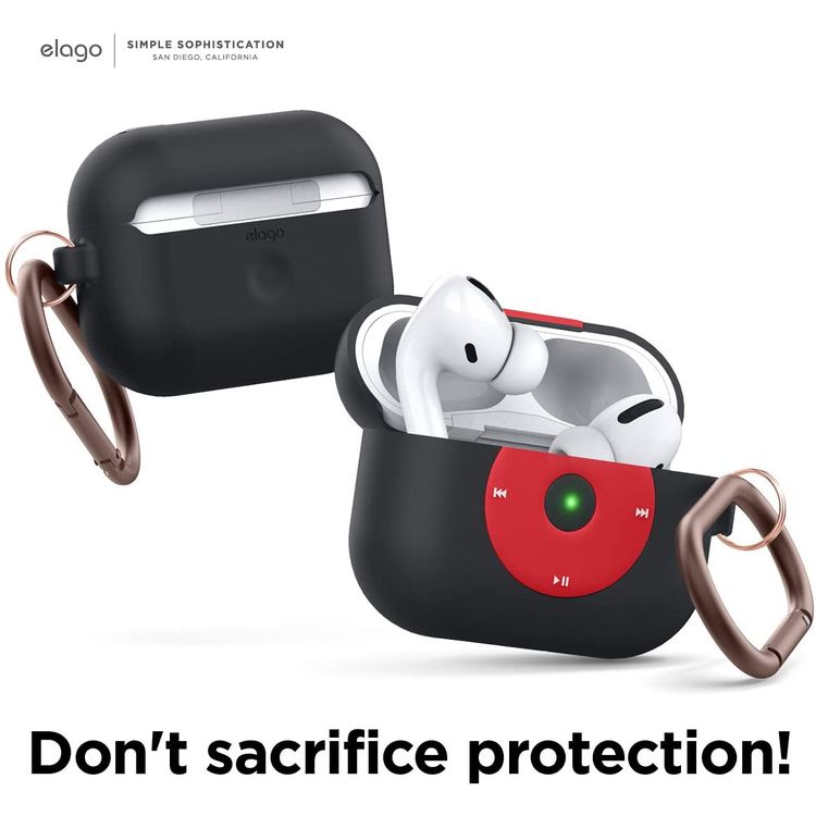 Elago AW6 Hang Case Compatible for AirPods Pro, Old School Music Player Design, Scratch Resistant, Shock Absorption, Drop Protection, & Dustproof Protective Silicone Cover