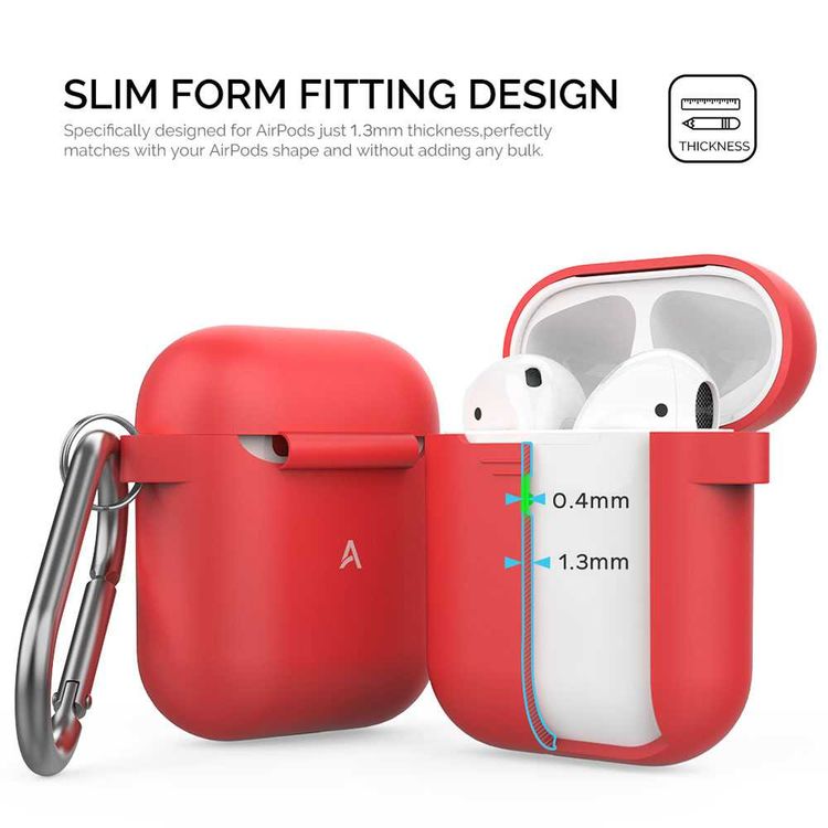 AhaStyle PT06_RD Premium Portable Keychain Silicone Case with Metal Carabiner, Anti-Scratch and Drop Shock Protection Cover Compatible for Airpods - Red