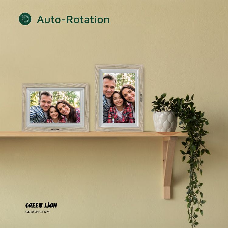 Green Lion Digital Picture Frame with Touch Screen Display, 10.1" IPS Screen Size, 1GB RAM, TF Card Support Up to 32GB, JPG, PNG & HEIC Picture Format Support - Wooden