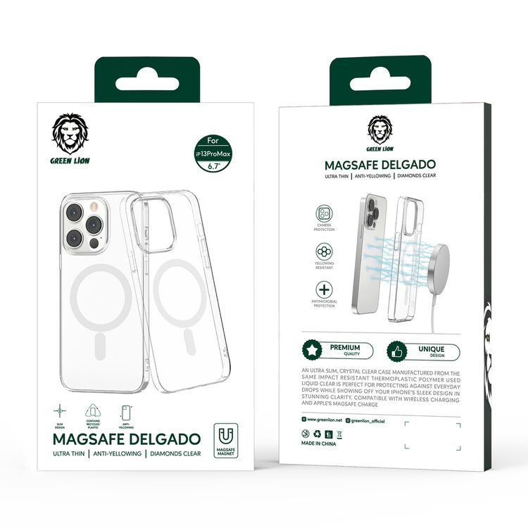 Green Lion MagSafe Delgado Case for iPhone 13 Pro Max (6.7), Anti Scratch & Anti Fingerprint, Camera Protection, Waterproof, Anti Yellowing, Slim & Clear Design - Clear
