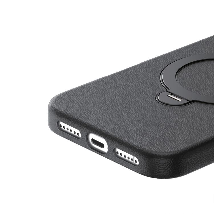 Green Lion Minster Leather MagSafe Case with Foldable Stand Design for iPhone 17 Pro Max, Anti-Fingerprint, 360° Rotatable Stand, Anti-Scratch, Camera Protection, Comfortable Grip - Black