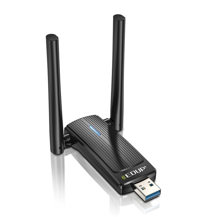 Porodo Dual Band WiFi Adapter with External Antenna, High-Speed USB 3.0, Windows OS Compatibility - Black