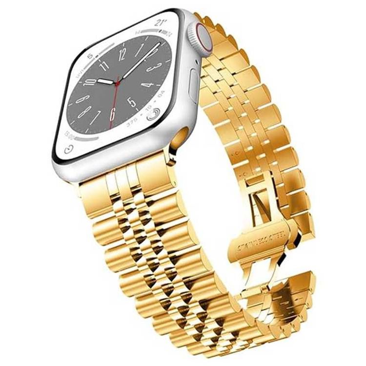 Green Lion Picolla Stainless Steel Watch Band for Apple Watch Series 42/44/45/49mm with Adjustable Metallic Links, Both Casual and Formal Occasions, Secure Clasp, Premium Stainless Steel, Sleek and Sophisticated - Gold