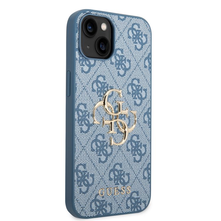 Guess PU Leather 4G Classic and Stylish Case with Big Metal Logo iPhone 14 Plus Compatibility - Blue