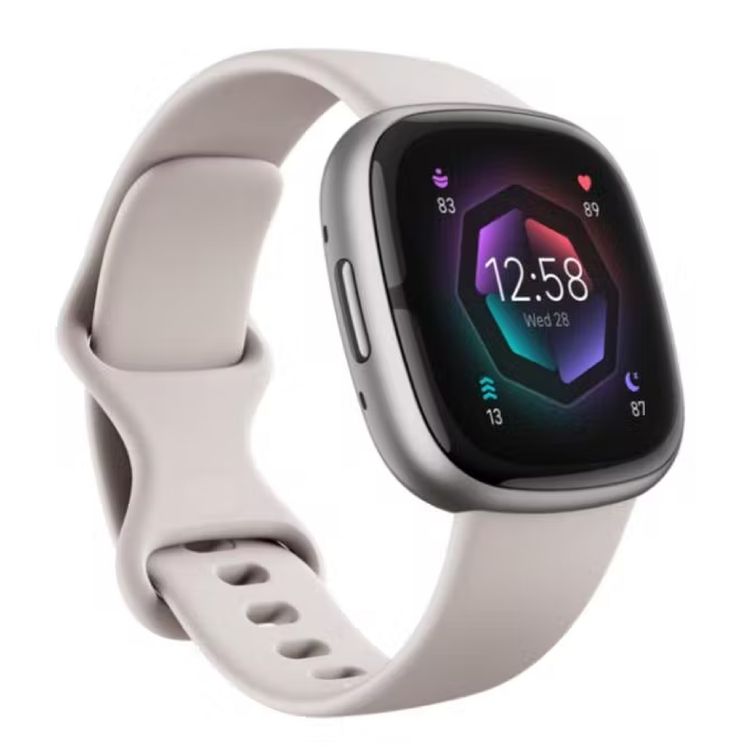 Fitbit Sense2 Fitness Wristband Heart Rate Tracker - Lunar White/Platinum Aluminum