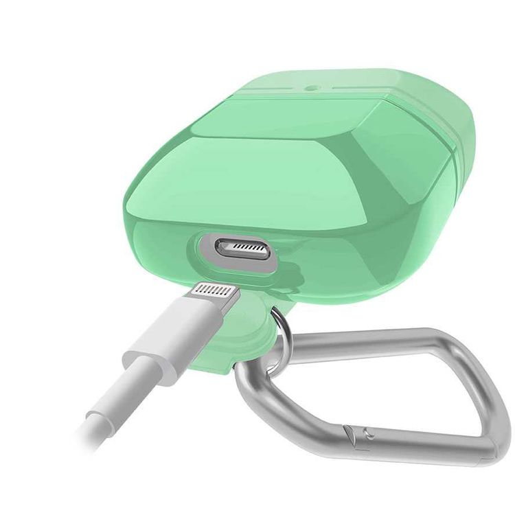 جراب X-Doria Defense Journey لسماعات AirPods 1 و2 مع حلقة تثبيت وحلقة قابلة للفصل، مصنوع من مادة TPU والسيليكون، مقاوم للماء والغبار، حماية كاملة بزاوية 360 درجة، مضاد للخدش - نعناعي