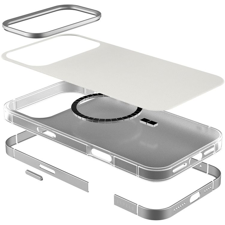 Levelo Mia MagSafe Hybrid Case for iPhone 17 Pro Max, N52 Strong Magnets, Matte Silicone Texture Material, Frosted Clear Design, 1.5m Drop Tested, Aluminum Alloy Frame for Camera & Edges, Non-Slip Texture, Comfortable Grip, Shock-Resistant Bumper - Silverstone